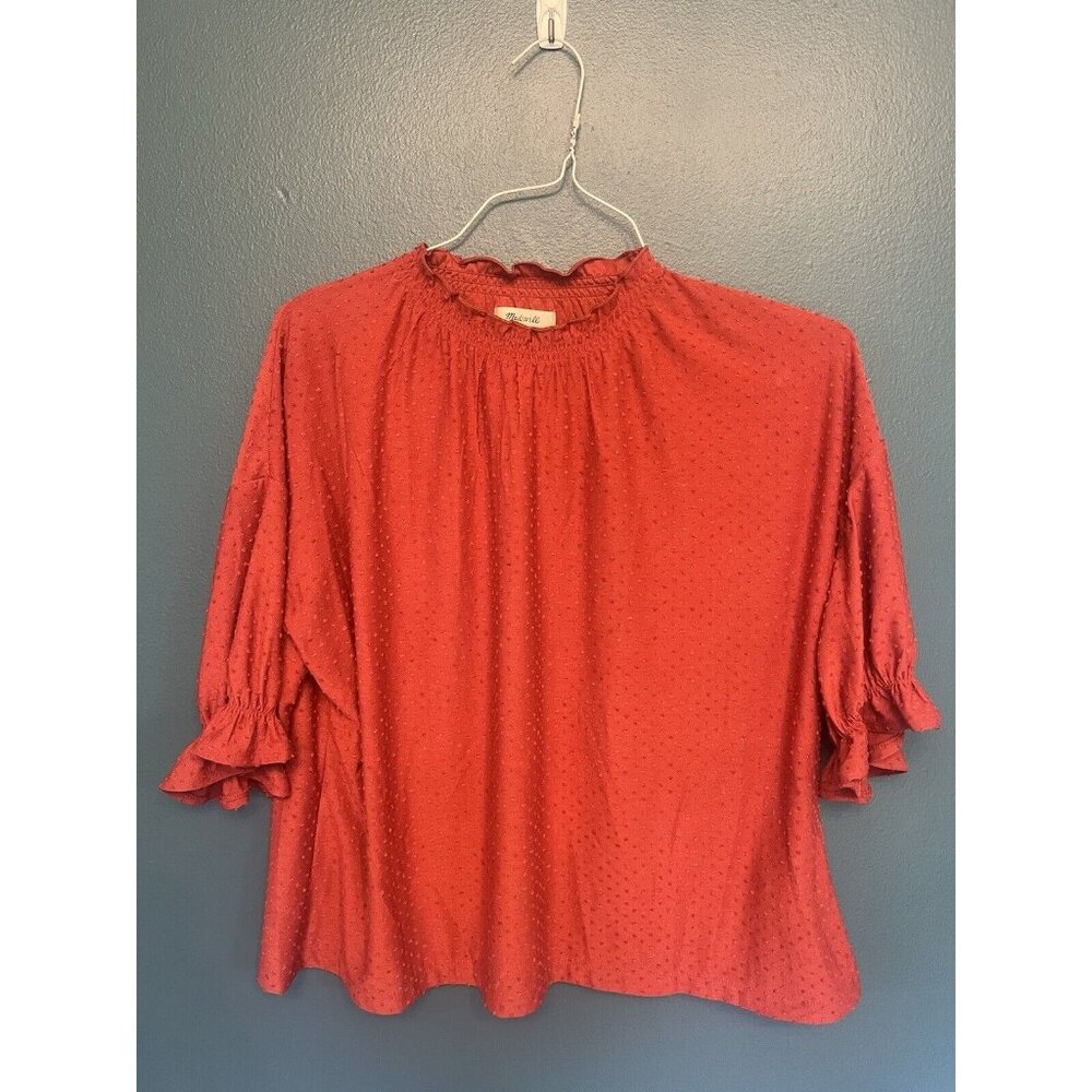 Madewell Texture and Thread Clip Dot Blouse in Clay Brown Large